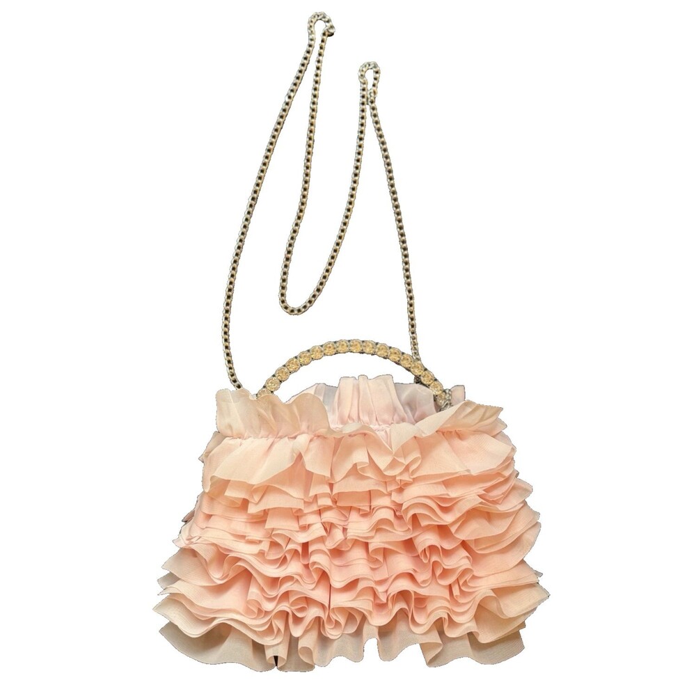 Sincerely Jules Pink Ruffled Rhinestone Clutch NWOT Wedding Evening Bag Chain